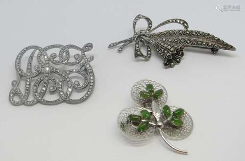 3-VTG 800/925 BROOCHES-MARCASITE & JADE!