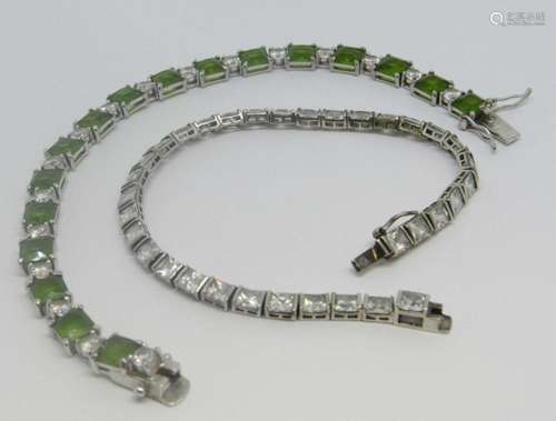 2-STERLING FASHION BRACELETS WITH CLEAR & GREEN