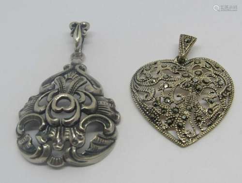 2-VINTAGE STERLING PENDANTS (1)MARCASITE