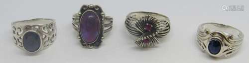 4-VINTAGE STERLING RINGS WITH MULTI COLORED