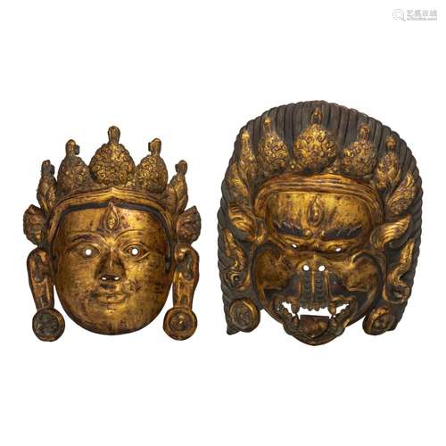 A Sino-Tibetan gilt bronze mask of Bodhisattva and one of a ...