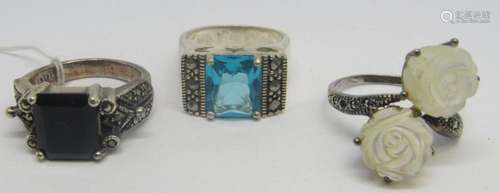 3-VINTAGE STERLING MARCASITE RINGS