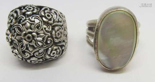 2-VINTAGE STERLING RINGS: (1)WITH CUT OUT FLORAL