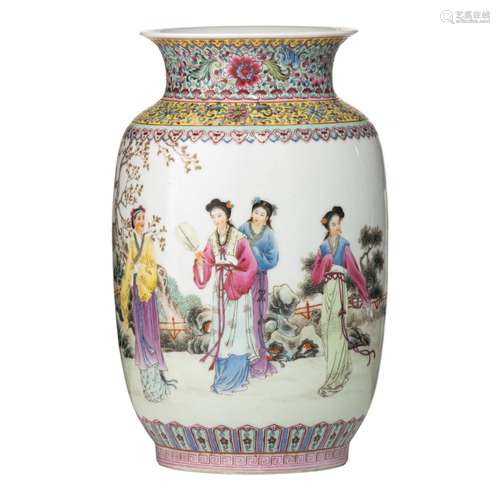 A Chinese famille rose lantern-shaped vase, with a Qianlong ...