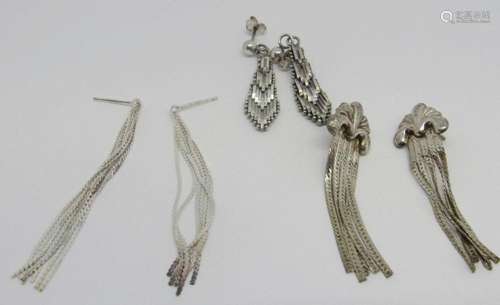 3-PAIRS OF PIERCED STERLING DANGLY EARRINGS