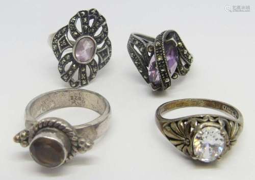 4-VINTAGE STERLING FASHION RINGS WITH MULTI