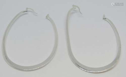 STERLING PAIR OF LARGE PIERCED HOOP EARRINGS