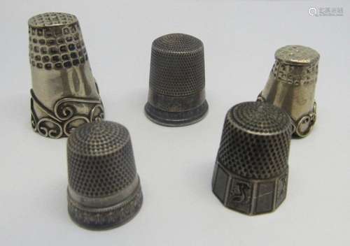 5-VINTAGE STERLING THIMBLES