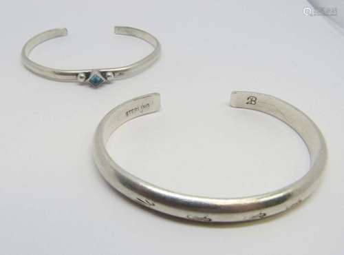 2-SOLID STERLING CUFFS (1)WITH BLUE STONE ACCENT