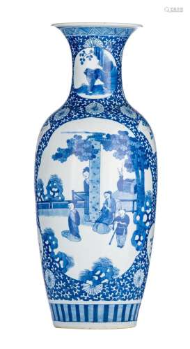 A Chinese blue and white 'Figural' vase, 20thC, H 45,5 cm