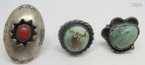 3-SOUTHWESTERN STERLING RINGS WITH TURQUOISE