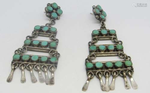 LARGE PAIR OF ZUNI PIERCED DANGLY EARRINGS