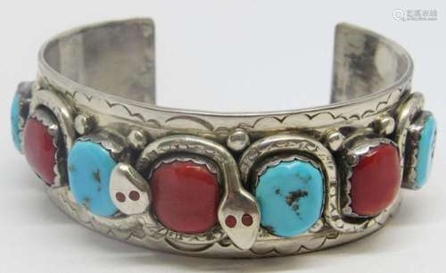 EFFIE C ZUNI SERPANT CUFF WITH TURQUOISE