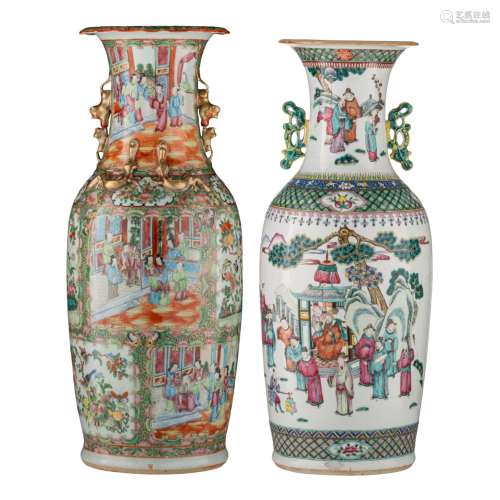 A Chinese Canton famille rose vase, H 62,5 cm - and a Chines...