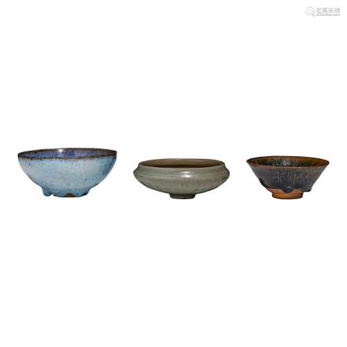 A collection of three Chinese glazed pottery bowls, Song and...