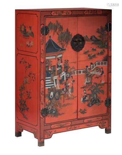A Chinese Coromandel red lacquer cabinet, 20thC, H 127,5 - W...