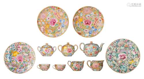 A Chinese famille rose millefleurs pattern coffee set, some ...