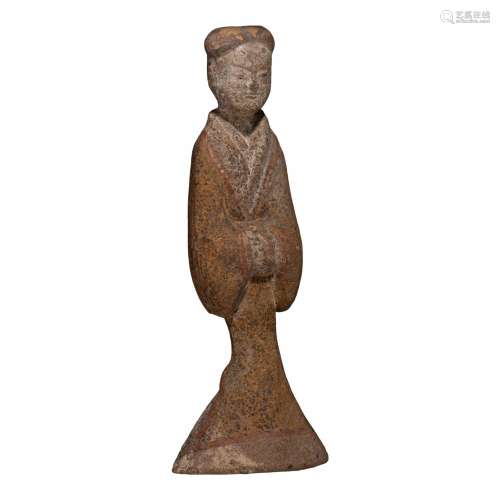 A Chinese painted pottery figure of a female courtier, Han d...