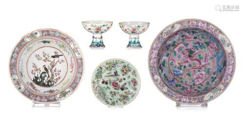 A collection of Chinese famille rose ware, late 19thC, large...