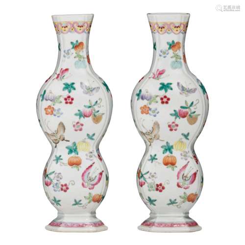 A similar pair of Chinese famille rose double-gourd vases, 1...