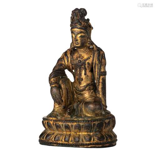 A Chinese Song-style gilt-lacquered bronze figure of Bodhisa...