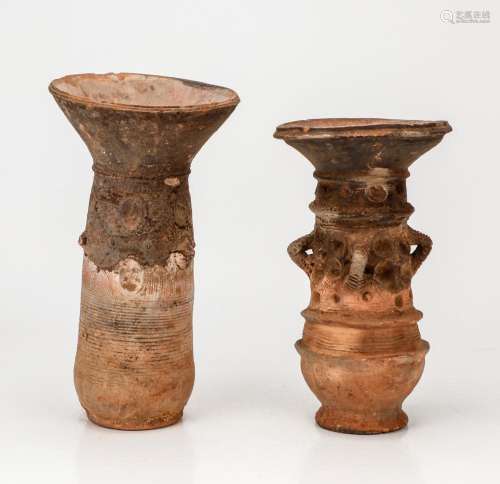 2 African Nupe Terracotta Pot Supports, Nigeria.