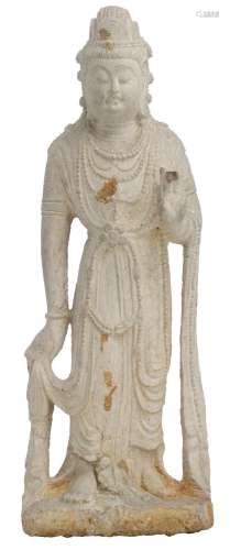 A Chinese grey limestone standing Bodhisattva, H 68 - W 24 c...