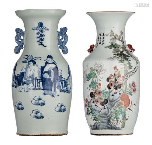 A Chinese famille rose 'cockerel' vase, Republic period, H 4...