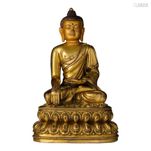 A Chinese Ming-type gilt bronze figure of Buddha Shakyamuni,...