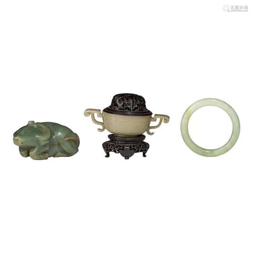 A collection of three jade carvings, Qing dynasty, tallest H...