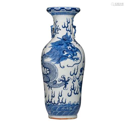 A Chinese blue and white 'Dragons' vase, paired with prunus ...