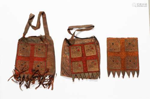 2 African Yoruba Diviner's Bags and 1 Bag Panel, Nigeria