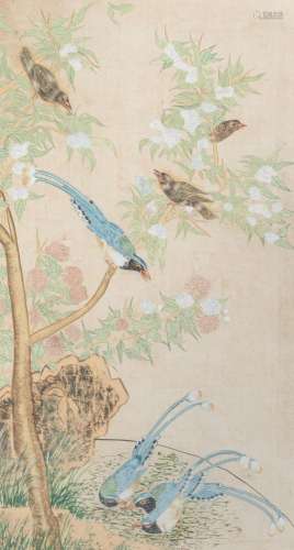 A Chinese painting, ink and gouache on silk, 20thC