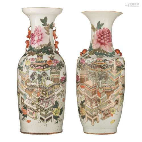 Two Chinese Qianjiangcai 'One Hundred Treasures' vases, both...