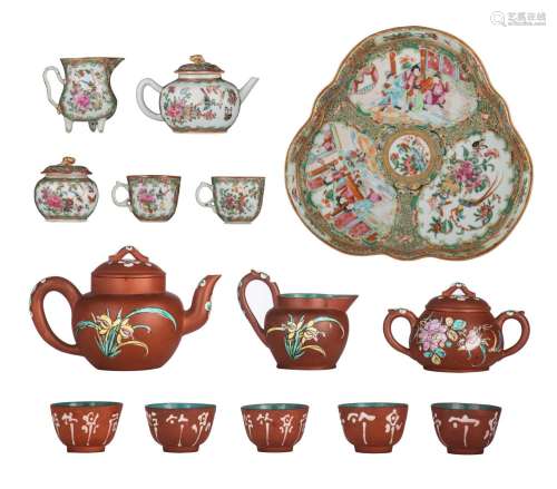 A Chinese Canton famille rose coffee set, 19thC, largest W 2...