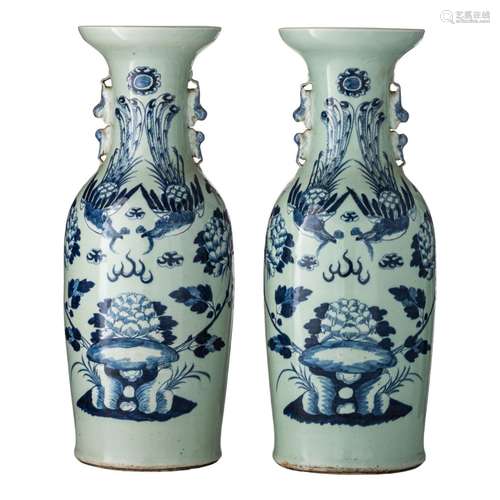 A similar pair of Chinese blue and white on celadon ground '...