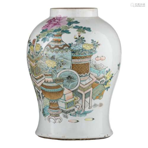 A Chinese Qianjiangcai 'One Hundred Treasures' vase, with a ...