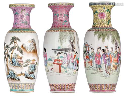 Three Chinese famille rose vases, 20thC H 62 - 64 cm