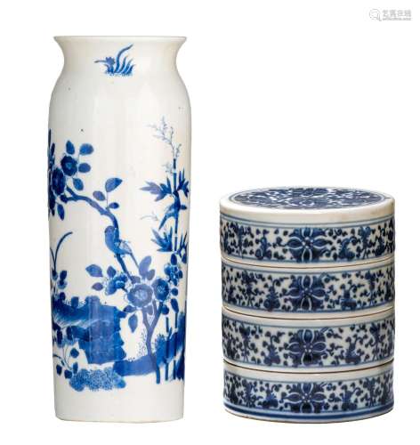 A Chinese blue and white sleeve vase, 20thC, H 21,8 cm - and...