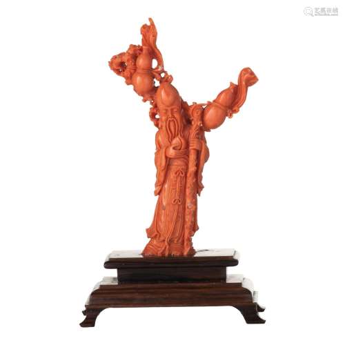 A Chinese coral carving of the Immortal Shou Xing, late Qing...