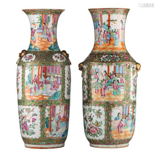 Two finely enamelled Chinese Canton vases, both paired with ...