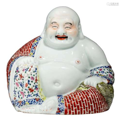 A Chinese famille rose figure of a smiling Budai, 20thC, W 2...