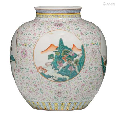 A Chinese famille rose 'Lotus scroll' zun vase, with a Qianl...