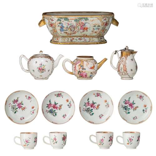 A collection of famille rose and gilt decorated export porce...