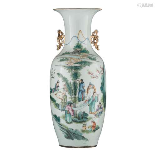 A Chinese famille rose 'Scholars' vase, with signed texts, R...