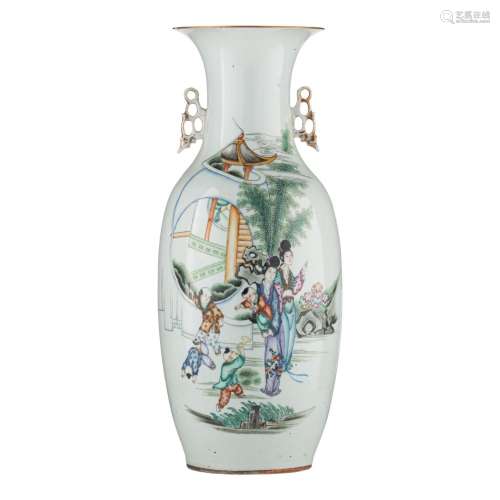 A Chinese famille rose figural vase, Republic period, H 57 c...