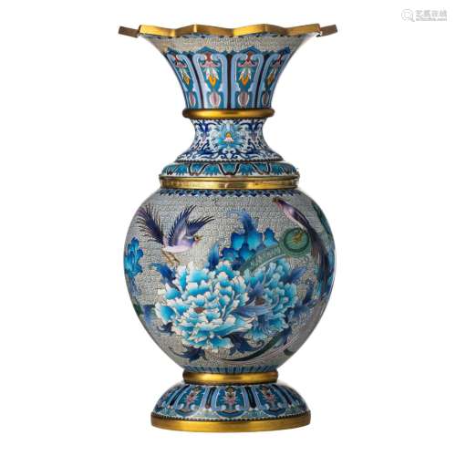 A Chinese famille rose cloisonné enamelled bronze vase, 20th...