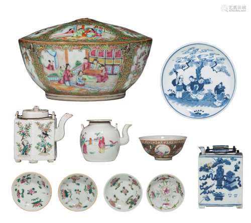 A collection of nine Chinese famille rose ware, two blue and...