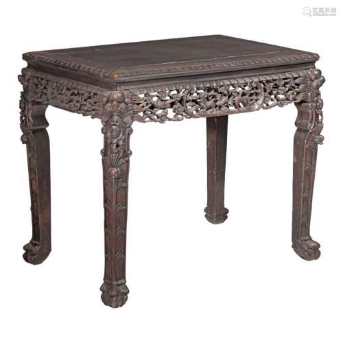 A Chinese rosewood carved table, late Qing, H 79 - 90 x 58,5...