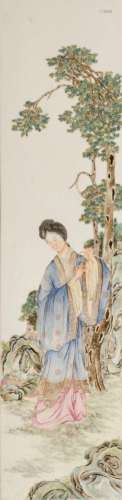 A Chinese famille rose 'Beauty in a garden' plaque, Republic...